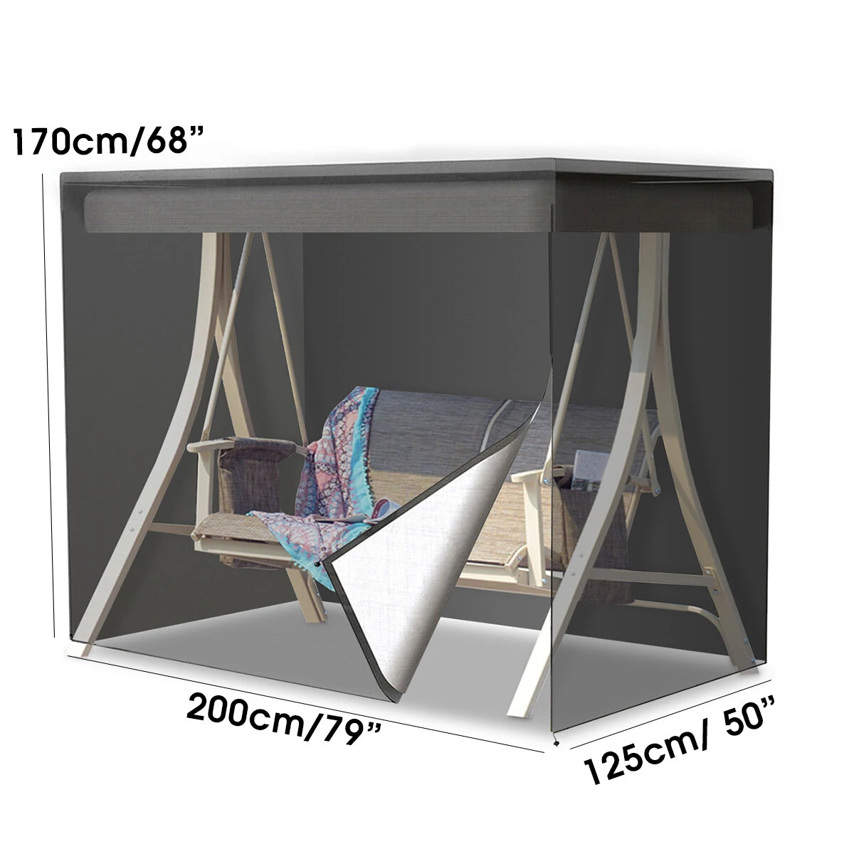 (image for) 200x170x125cm 210D 3 Seater Swing Seat Chair Hammock Cover Outdoor Furniture Waterproof Cover Garden Yard Sofa Chair Cover Folding Dust Rain Protector